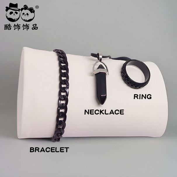 Set di 3 collane, bracciali e anelli da uomo con catena cubana_voghion.com