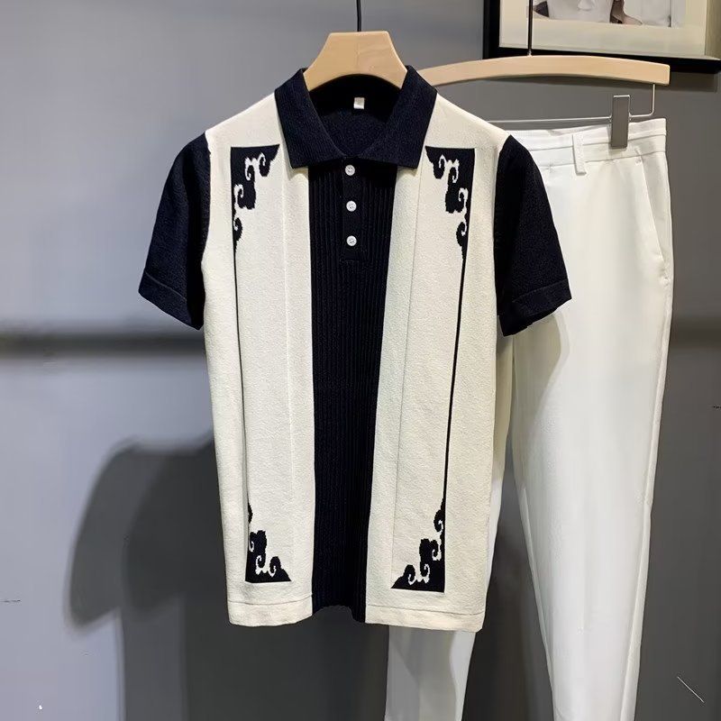 Herrkläder Sommar nya affärer kortärmad pikétröja herrmode Brittisk stickad halvärmad t-shirt med halvärm av hög kvalitet_voghion.com