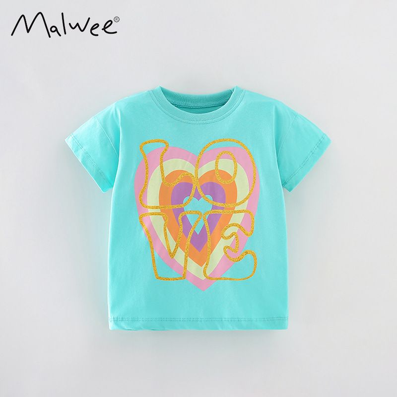 Kid's Clothing Malwee girls short sleeved summer new children's casual printed round neck shirt children's clothing T shirt top_voghion.com
