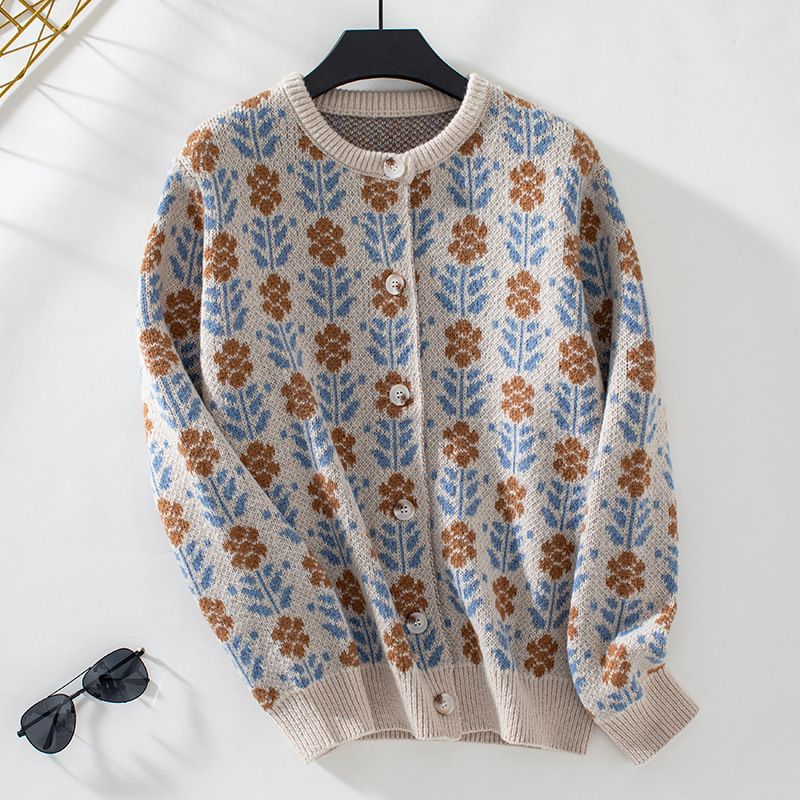 Pullover 2024 Herbst/Winter Neue Casual Blume Damen Strickjacke_voghion.com