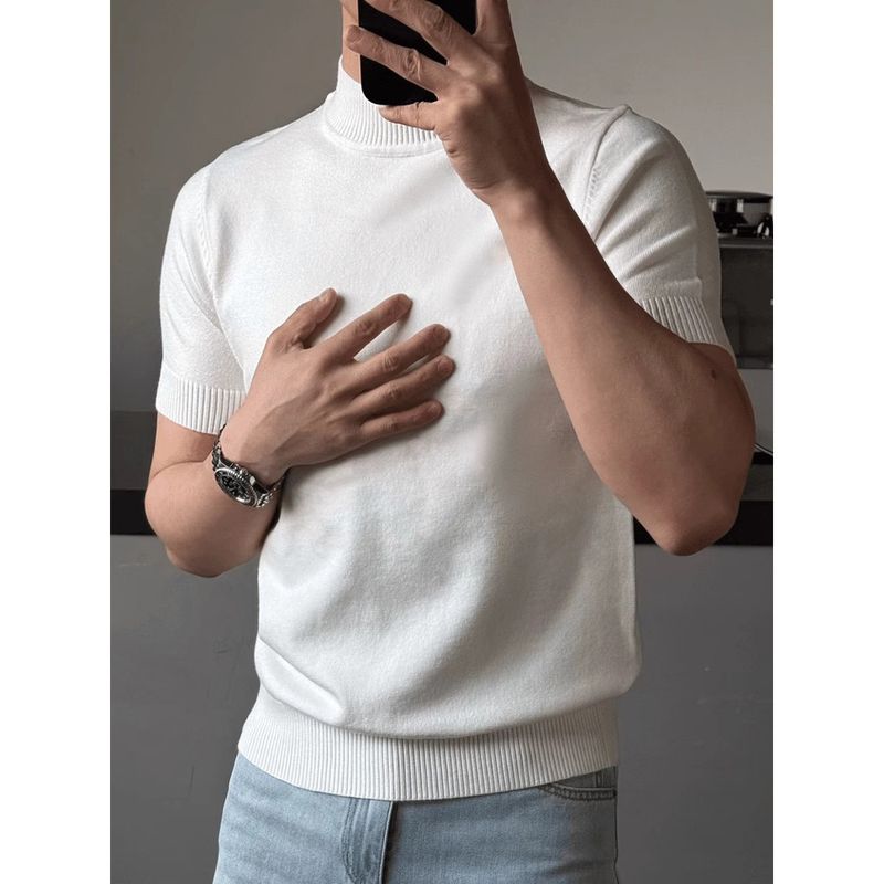 Herrenbekleidung British Business Slim Einfarbig Inner Bottoming Shirt Ice Silk Sommer_voghion.com