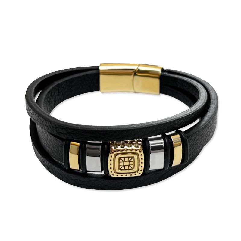 Bracciale da uomo di alta qualità con design quadrato in cordino di pelle_voghion.com