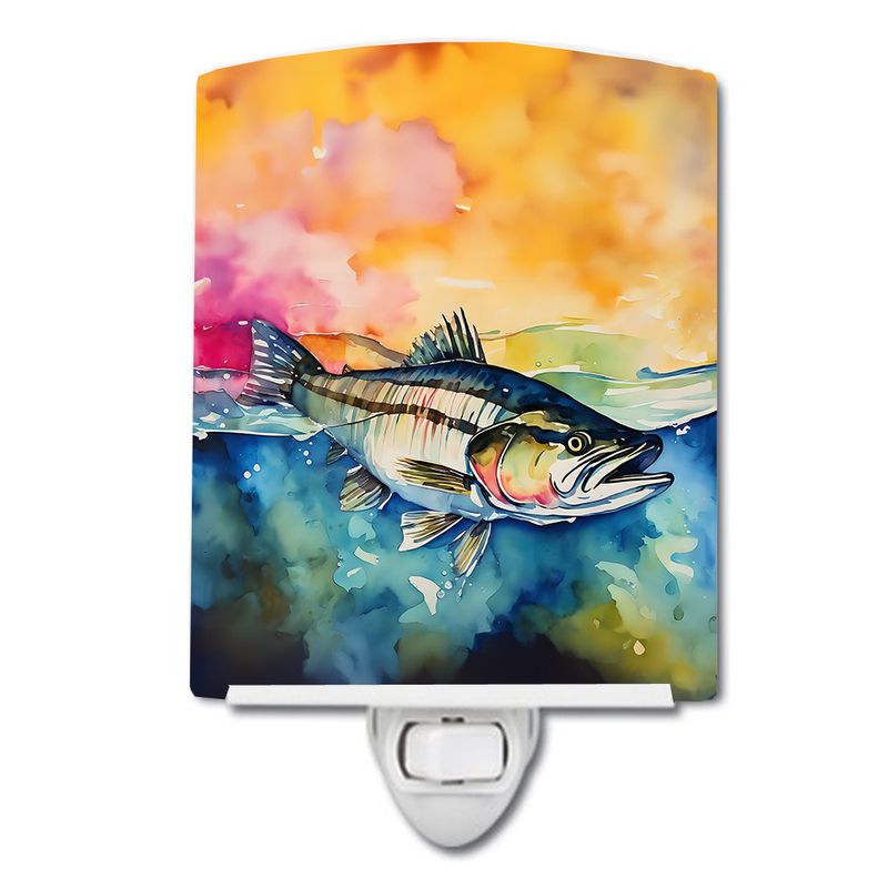 NEW Striped Bass Ceramic Night Light Compact, UL-Certified, Ideal for Bedroom, Bathroom, Nursery, Hallway, Kitchen, 6x4x3, Multicolor_voghion.com