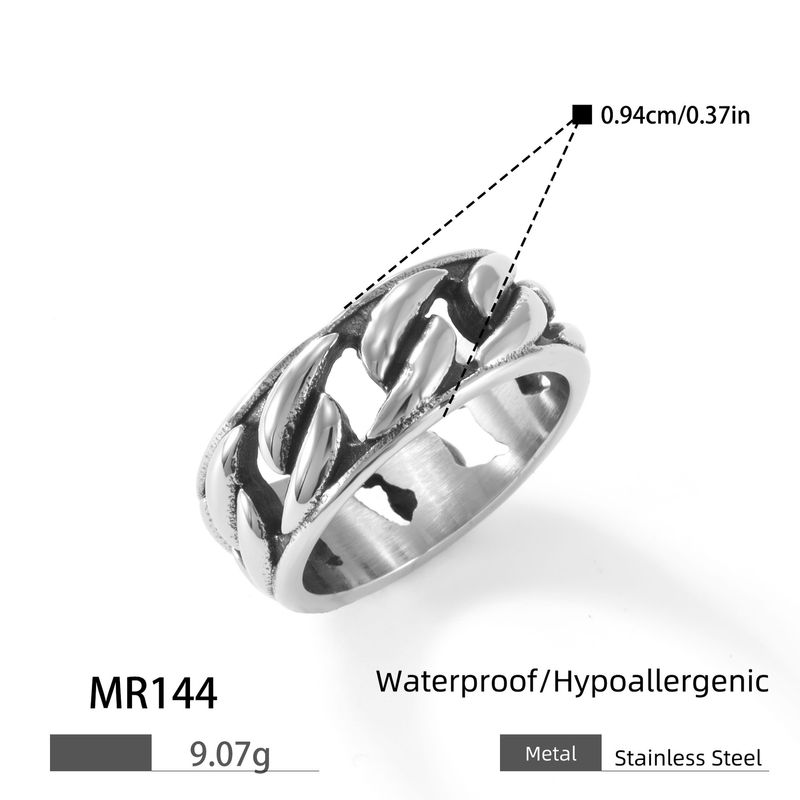 Herrenring mit kubanischer Gliederkette aus Edelstahl – Hip-Hop-Ring aus poliertem Titan mit geometrischem Muster für Männer und Frauen_voghion.com