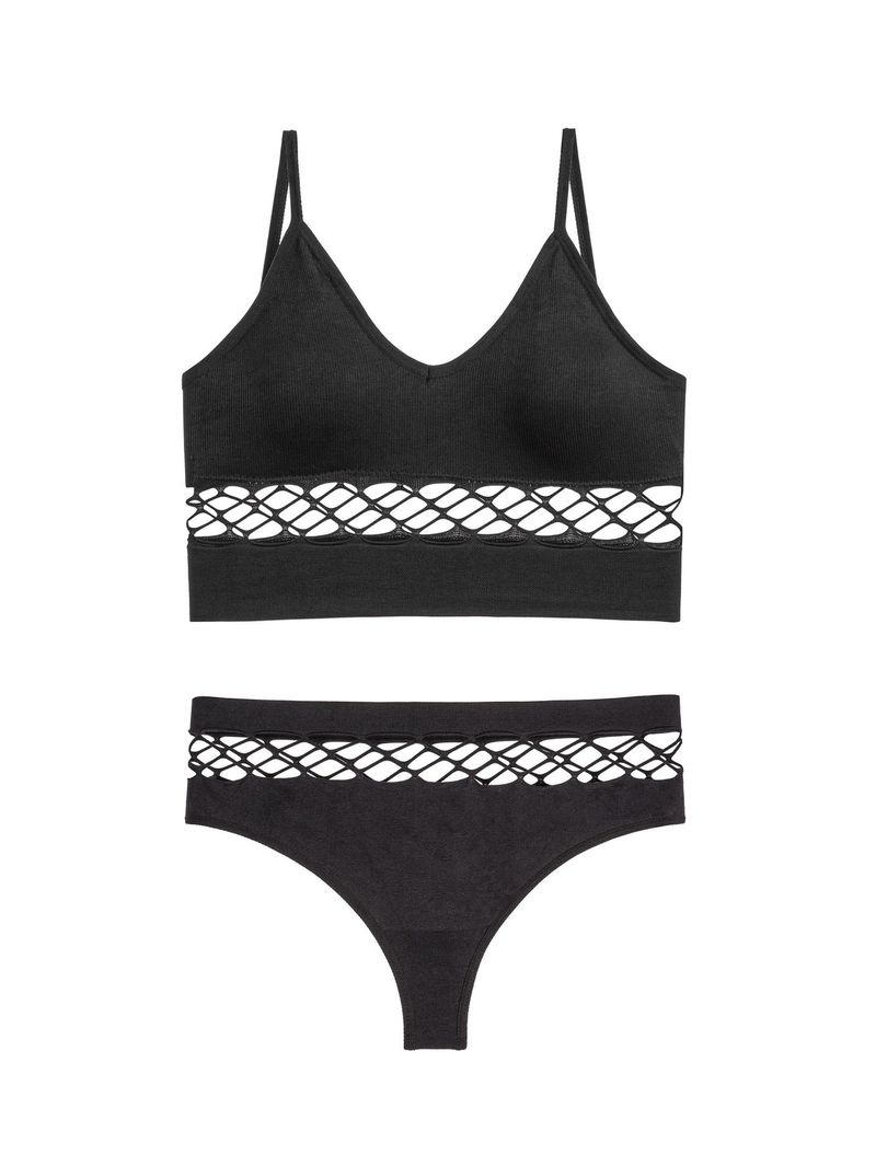 Set di biancheria intima cava per abbigliamento da donna per donne con seno piccolo, reggiseno push-up sottile senza bordi, canotta sportiva taglie forti_voghion.com