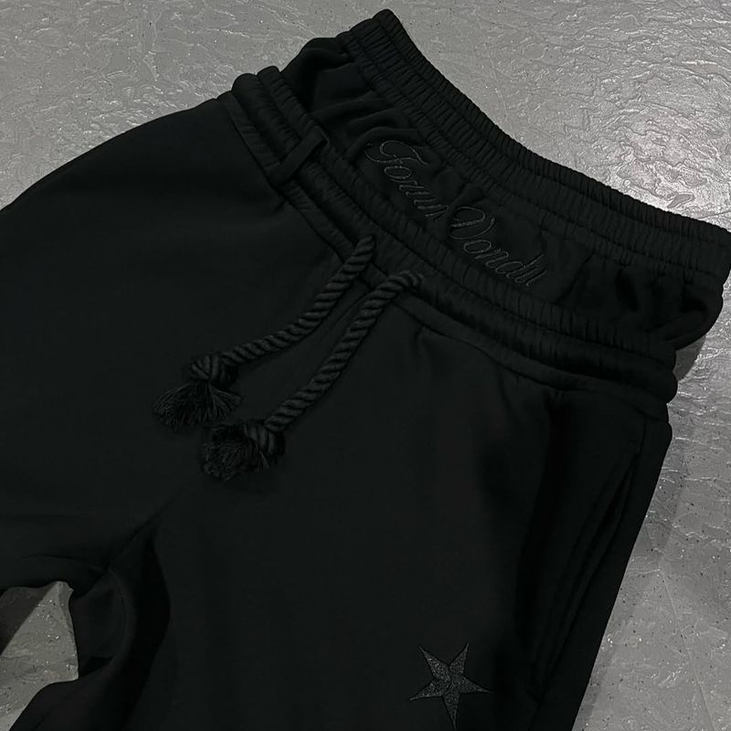 Pantaloni da jogging unisex in pile a vita alta con elastico in vita ricamato, eleganti pantaloni casual comodi e caldi per uomo e donna (nero/grigio)_voghion.com