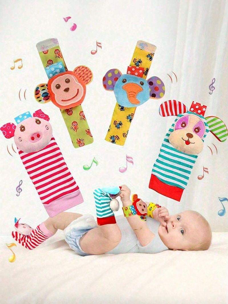 1 juego de 4 calcetines con sonajero de muñeca y campanillas de peluche para bebé recién nacido_voghion.com