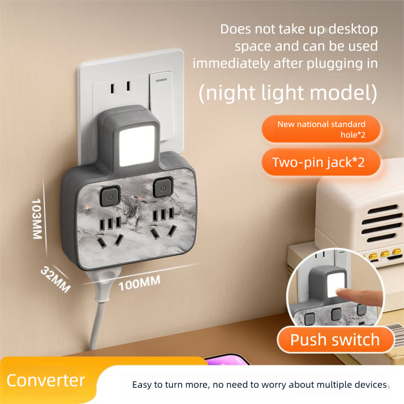 Presa domestica, multipresa con conversione da uno a più prese, luce notturna USB, scheda di estensione, interruttore indipendente per dormitorio_voghion.com