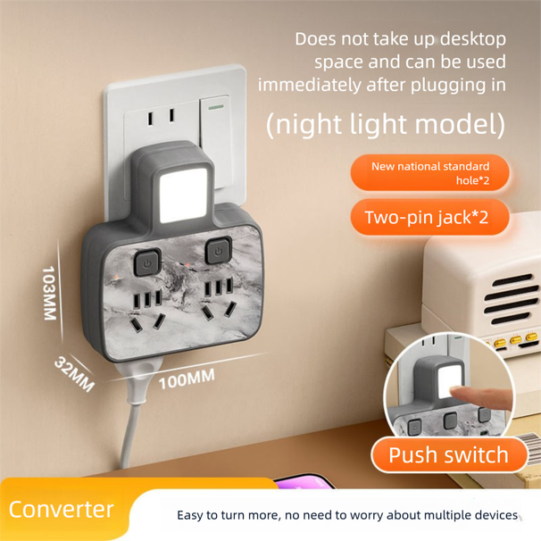 Presa domestica, multipresa con conversione da uno a più prese, luce notturna USB, scheda di estensione, interruttore indipendente per dormitorio_voghion.com