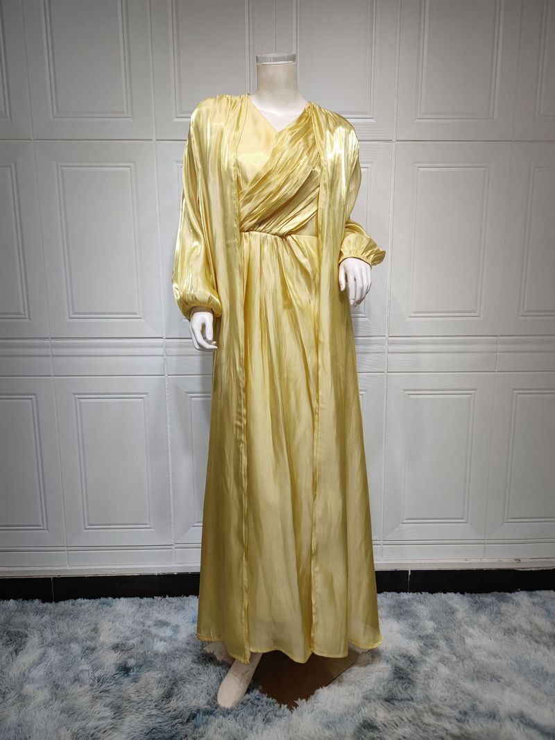 Bright Silk Dress Robe Fashion Abaya Soft Two Piece Suit Muslim_voghion.com