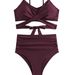 2025 New Bikini Women's Two-Piece Solid Color High-Waisted Swimsuit YQ0506_voghion.com