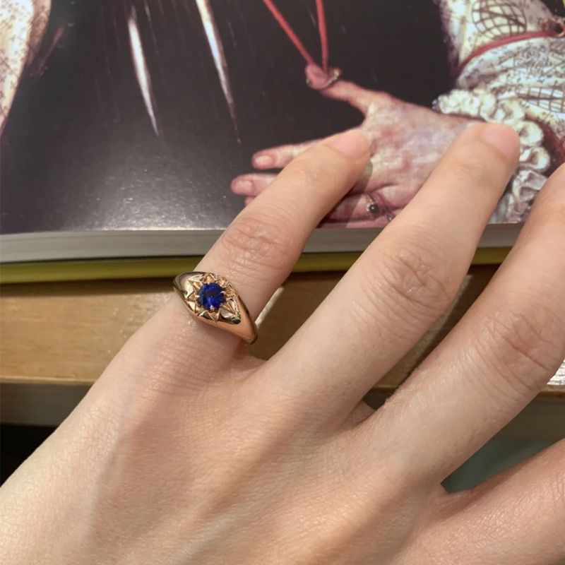 Nuovo anello aperto impilabile in stile cinese con zircone e zaffiro, placcato oro, vintage, di alta qualità, elegante e di nicchia._voghion.com