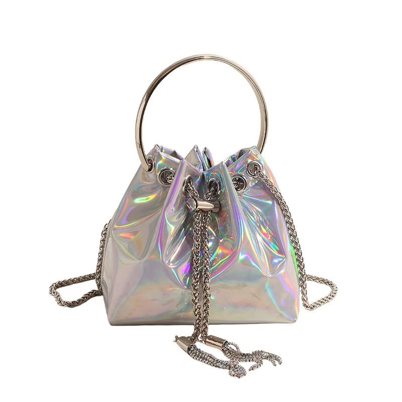 Trendig ny hinkväska för kvinnor med axelrem och spegelkedja, sommarväska med lasersnöre 2024, mångsidig_voghion.com