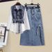 Odzież damska Slim All Match Waist Shirt Denim Spódnica Dwuczęściowy garnitur_voghion.com
