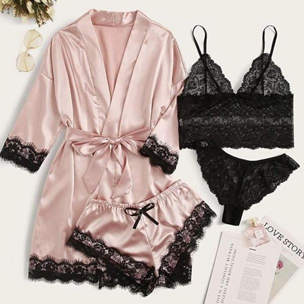 Eros Lab European And American Style Women's Pajamas Four-Piece Set Lingerie Plus Size Export Home Wear Manufacturer Lace_voghion.com