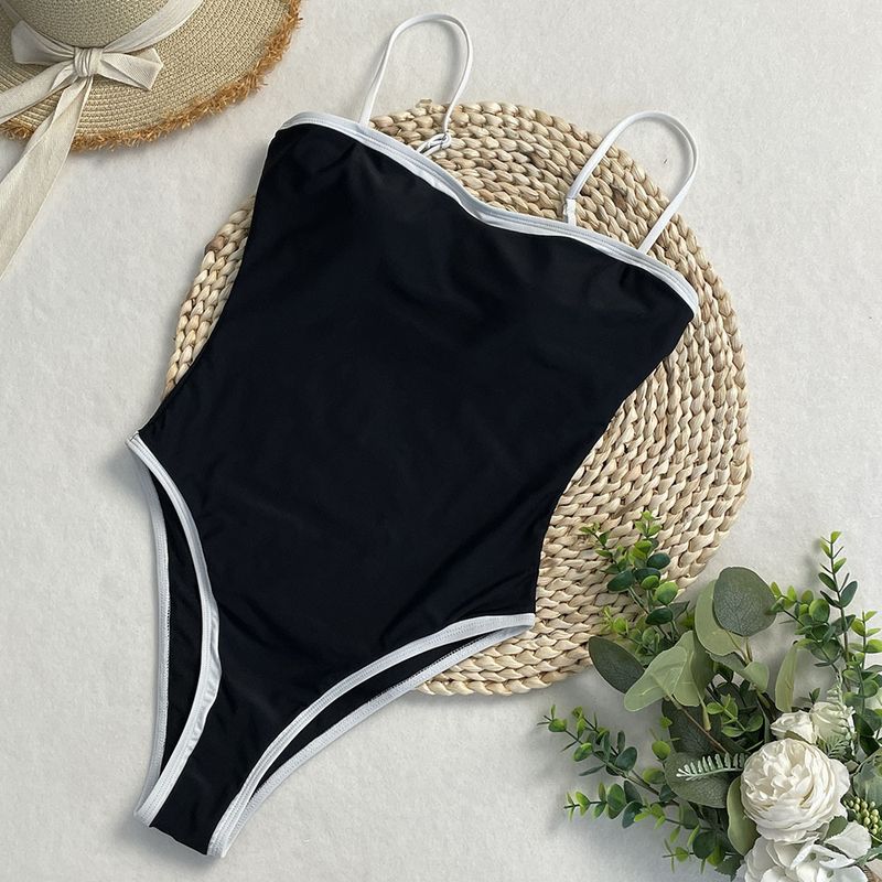 Women's Clothing Color Contrast One Piece Swimsuit Sexy Backless Seaside Hot Girl Slim Hot Spring Vacation Bikini_voghion.com
