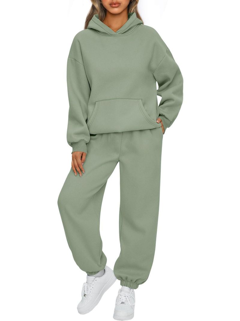Completo da donna con felpa con cappuccio e leggings in due pezzi - Completo casual comodo (cachi/nero/rosa, S-XXXL)_voghion.com
