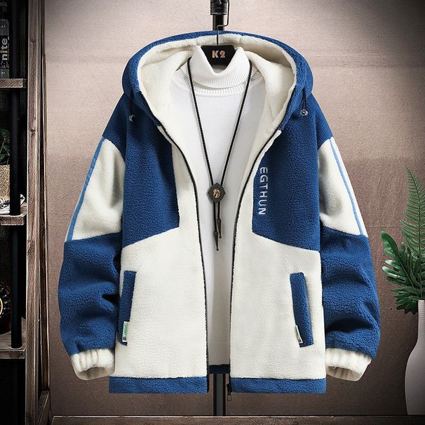 Gesteppte Lammfelljacke für Herren – Locker geschnittener Wintermantel mit Fleecefutter für Teenager und junge Erwachsene (Blau/Grau, M-3XL)_voghion.com