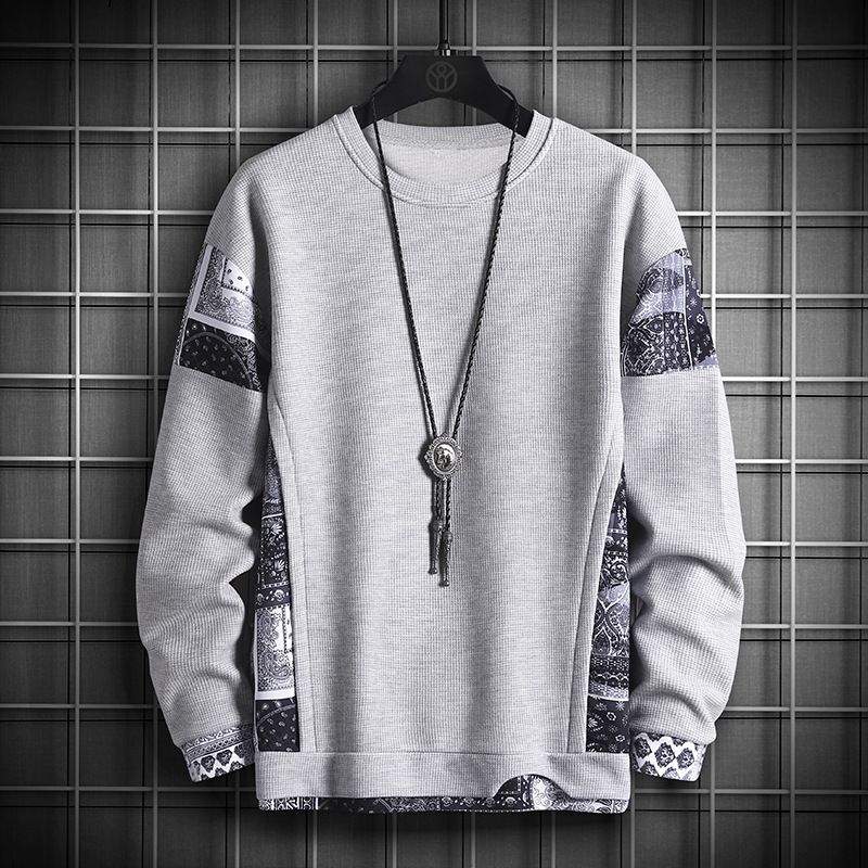 Abbigliamento maschile Felpa girocollo pesante a due pezzi con fiore di anacardi Waffle, top primaverili e autunnali all'ingrosso_voghion.com