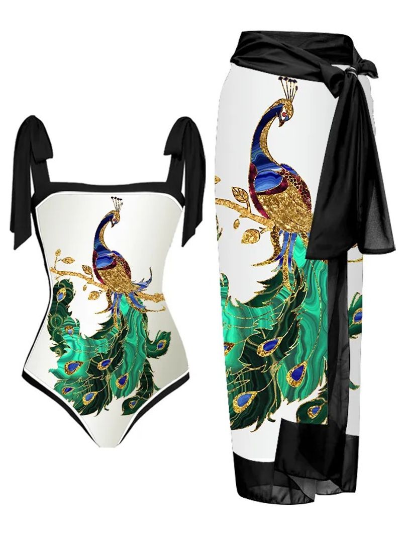 Maillot de bain deux pièces imprimé nouvelle version pour femme Maillot de bain jupe de hanche conservatrice_voghion.com
