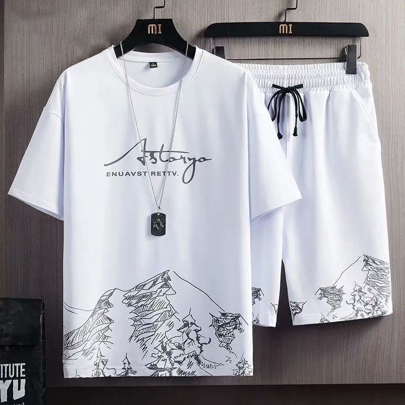 Men's Large Size Sports Leisure Suit Men's Loose Printed Short-Sleeved T-Shirt With Five-Point Shorts_voghion.com