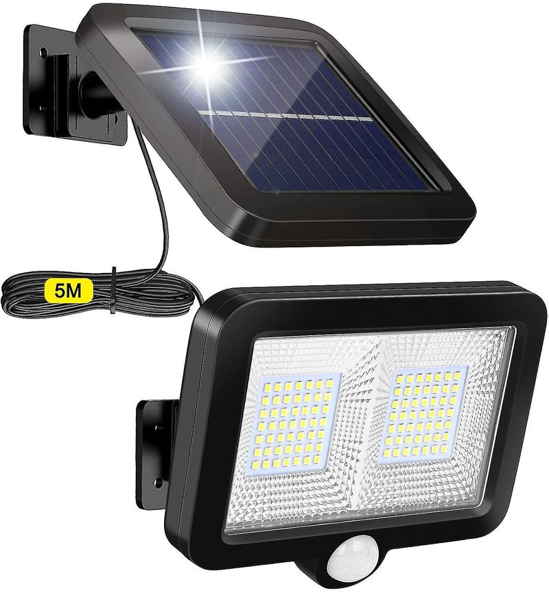 Luzes de sensor de movimento solar ao ar livre, 98 LEDs luzes solares ao ar livre, luzes movidas a energia solar com cabo de 5m, 1 unidade (controle remoto)_voghion.com