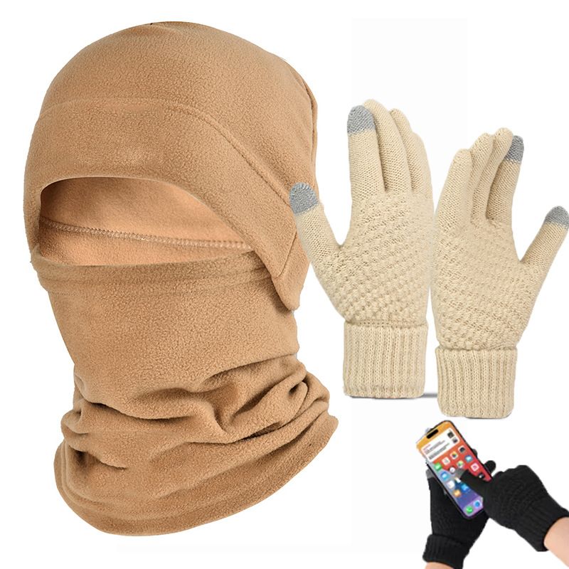 Sports Face Masks Three Piece Set Of Autumn Winter Proof Warm Headgear Motorcycle Riding Mask Sports Polar Fleece Neck Protection Touch Screen Gloves_voghion.com