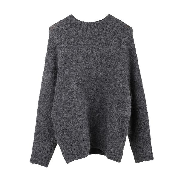 Luxurious Alpaca Wool Sweater - Ultra Soft & Cozy Oversized Knit Pullover For Women, Elegant Round Neck Long Sleeve Casual Top_voghion.com