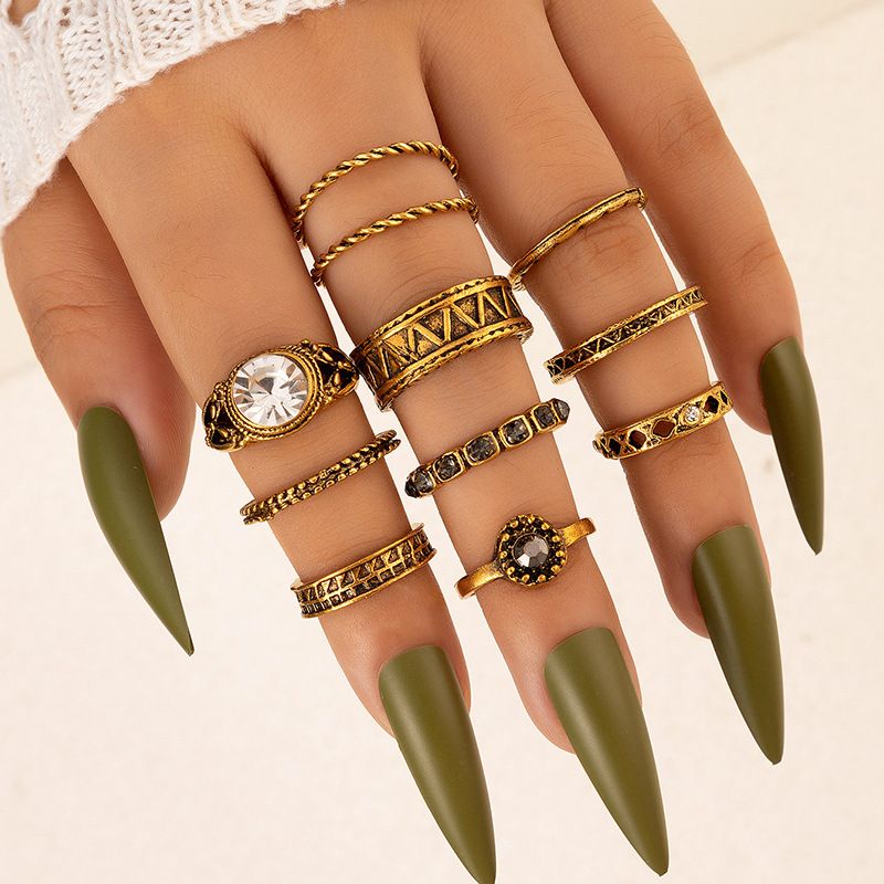 New Style Inlaid Set Geometric Irregular Letter Ten Ring Sets_voghion.com