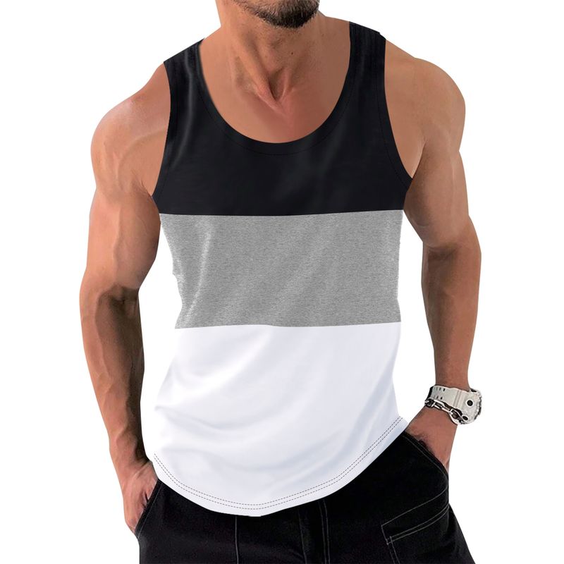 Herren Weste Nähte Kontrastfarbe Sport Fitness Lose Laufweste_voghion.com