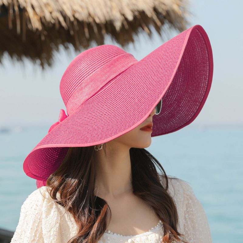 Straw hat sunscreen sun hat beach hat female seaside foldable sun hat_voghion.com