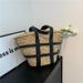 Large Capacity Straw Shoulder Natural Grass Handmade Woven Tote For Women Summer Vacation Style Beach Bag_voghion.com
