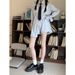 2025 Spring Autumn Women's Suit With Vertical Stripes Long Sleeve Shirt And Elastic Waist Casual Pants Shorts Two-Piece_voghion.com