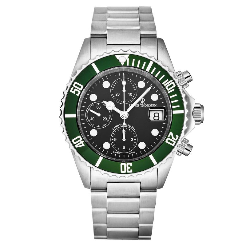 Revue Thommen Men's 17571.6134 'Divers' Black Dial Green Bezel Chronograph Automatic Watch_voghion.com