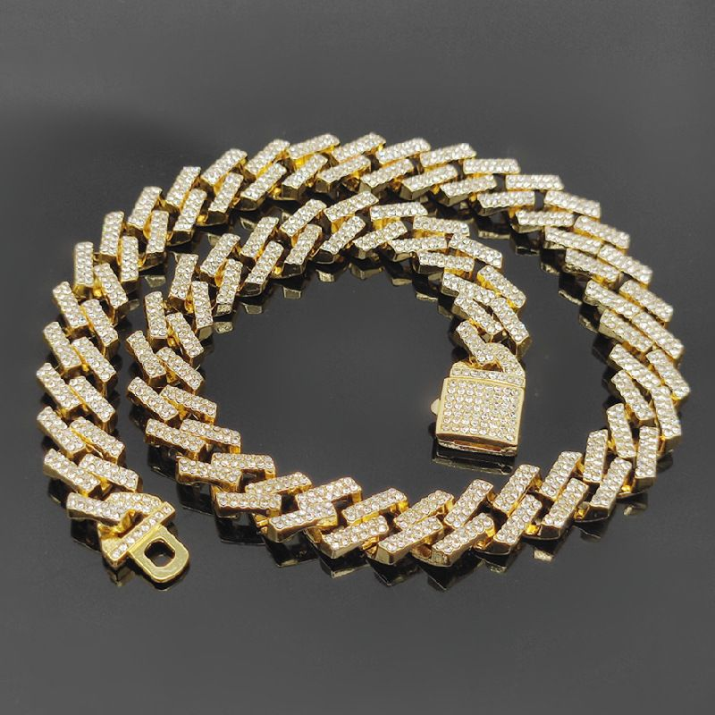 Κολιέ+βραχιόλι Hip Hop Miami Curb Cuban Chain Ανδρική αλυσίδα Iced Out Ανδρικά Κολιέ Rapper Sier Color Κολιέ Ανδρικά_voghion.com