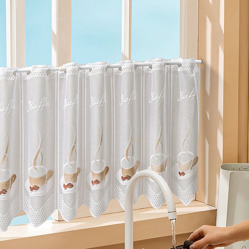 Sheer Lace Curtain For Kitchen, Bathroom & Balcony, 3 Sizes (150×45/180×45/225×45cm), White Polyester Voile Partition Drape With Scalloped Edge_voghion.com