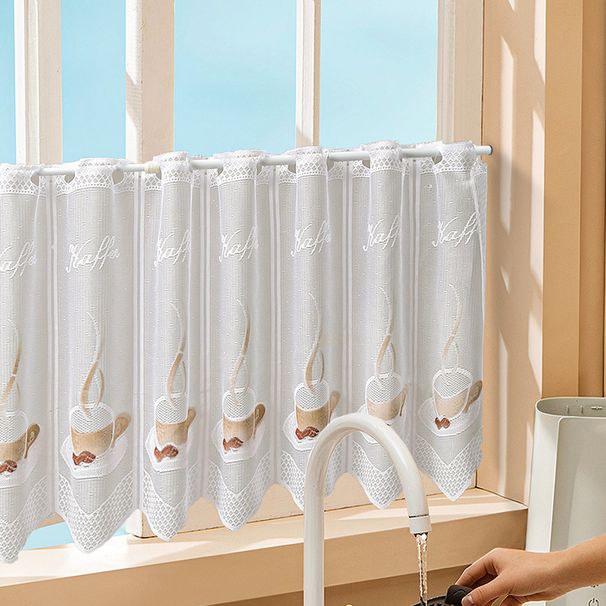 Sheer Lace Curtain For Kitchen, Bathroom & Balcony, 3 Sizes (150×45/180×45/225×45cm), White Polyester Voile Partition Drape With Scalloped Edge_voghion.com