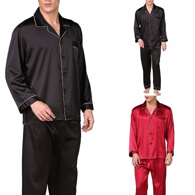 New Men's Pijamas Long Sleeves Set Silk Breathable Sleepwear Men Sexy Modern Style Soft Cozy Big Size Nightgown_voghion.com