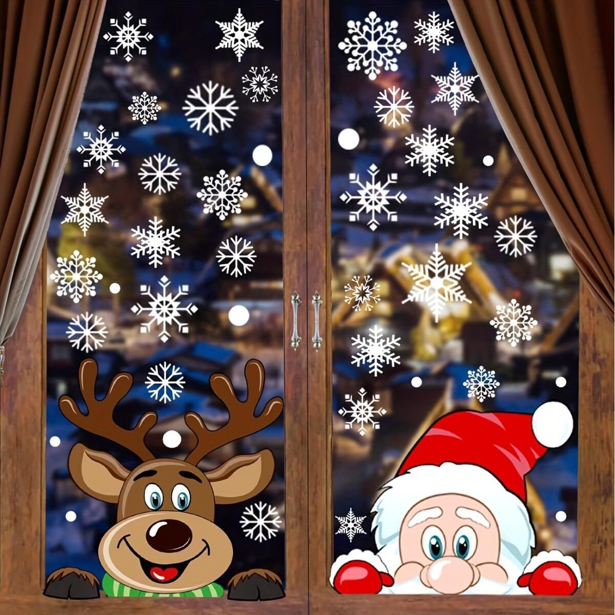 4 Sheets Christmas Window Clings Snowflake Snowman Moose Elk Pattern Window Decals Reusable Static Stickers For Christmas Holiday Birthday Home Decoration_voghion.com