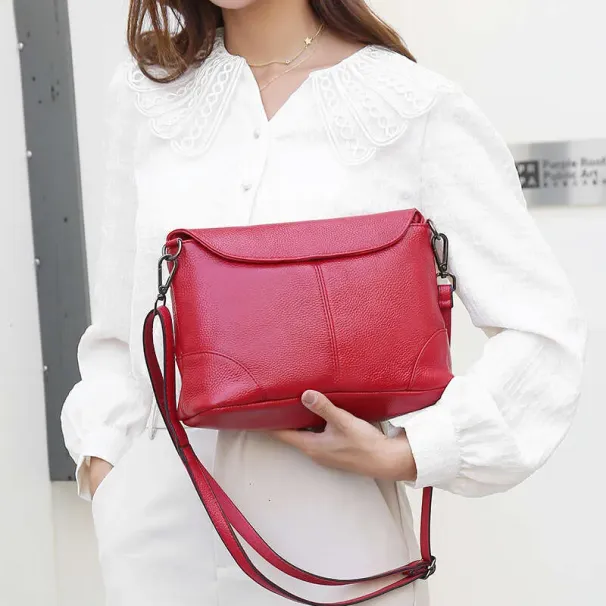 Schultertasche aus echtem Rindsleder, Obermaterial: Leder, lässig, schlicht, Business-Stil, mit strukturierter Oberfläche, für Damen._voghion.com