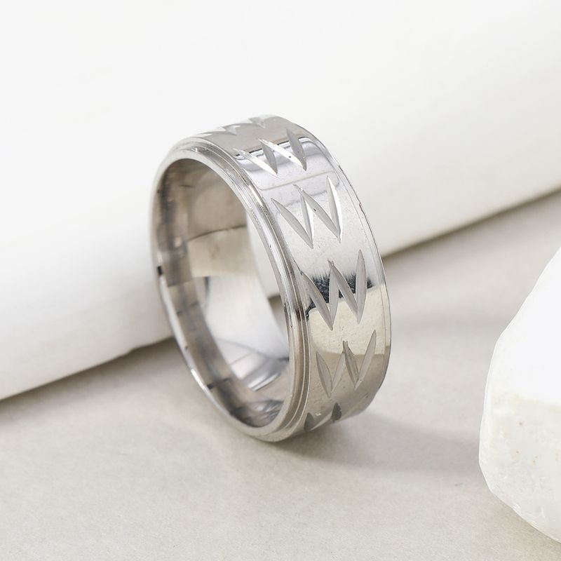 Men's Ring 8mm Stainless Steel Ring – Floral Stripe Design, High-End Jewelry Fashion Trends Hot-selling_voghion.com
