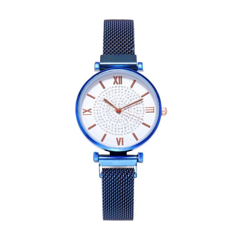 Yamaler Women Starry Sky Rhinestone Magnetic Round Dial Quartz Wrist Watch Bracelet_voghion.com