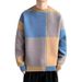 Men's Clothing Men's Fashion Large Block Splicing Jacquard Knitted Sweater Micro Wide Retro Casual Round Neck Sweater Trendy_voghion.com