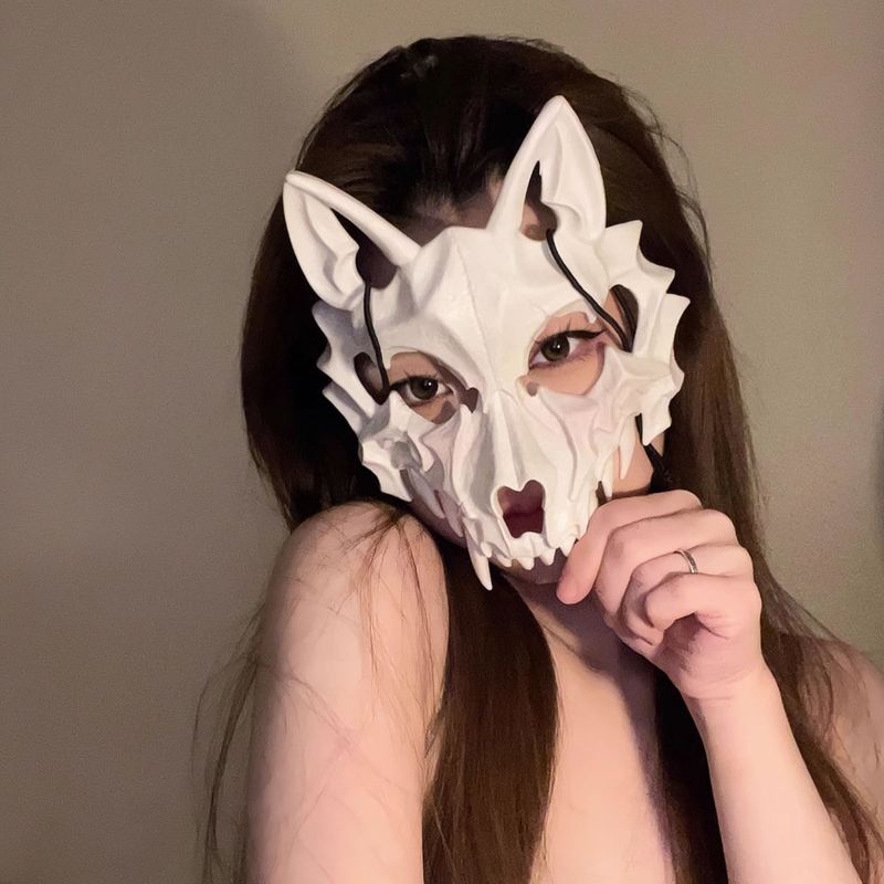 Halloween Anime Cosplay Half Face Tiger Night Demon T Dog Werewolf Mask Party Performance Costume Prop_voghion.com