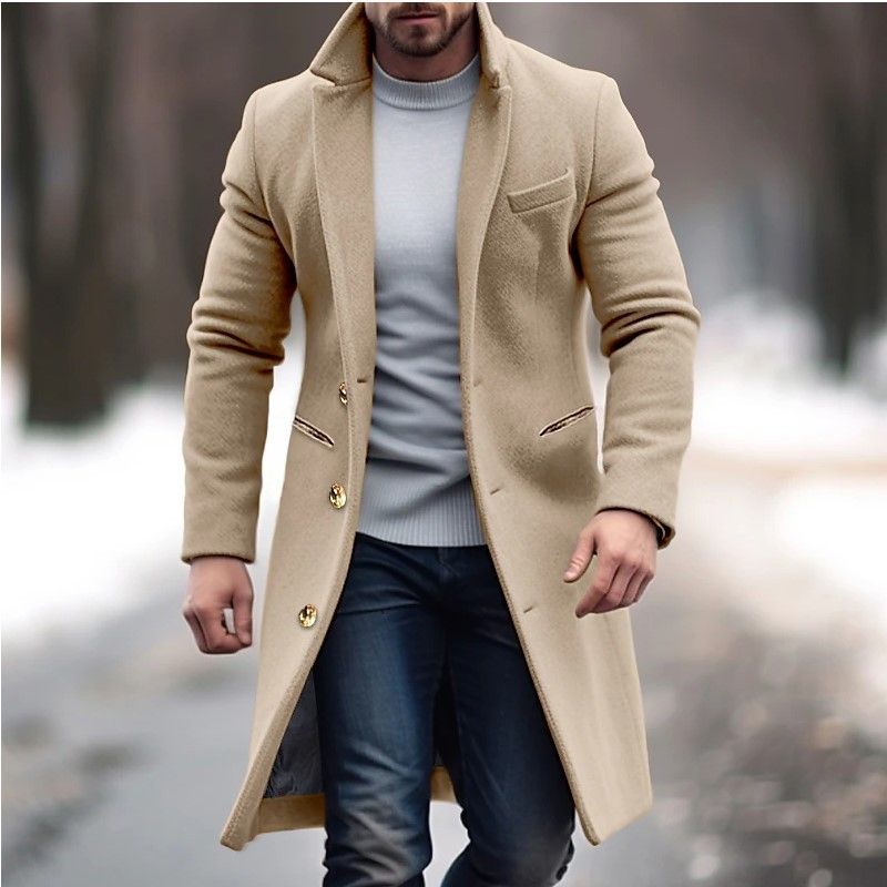 Men's Clothing woolen coat men's cross border medium length woolen coat slim fit suit collar windbreaker_voghion.com