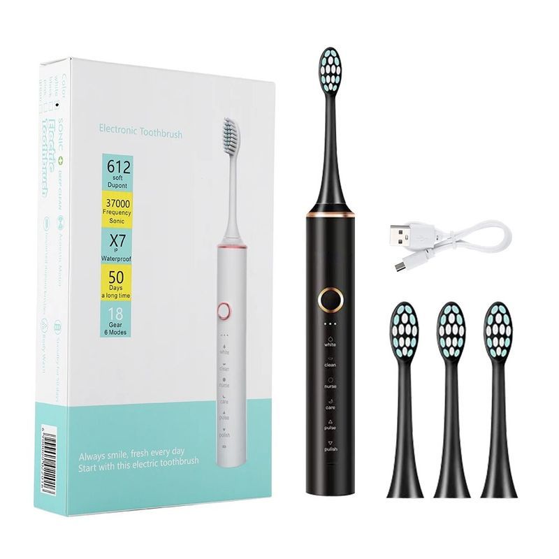 Usb Charge Sonic Vibration 4 Brush Heads Portable Travel Intelligent Electric Toothbrush With 6 Modes_voghion.com