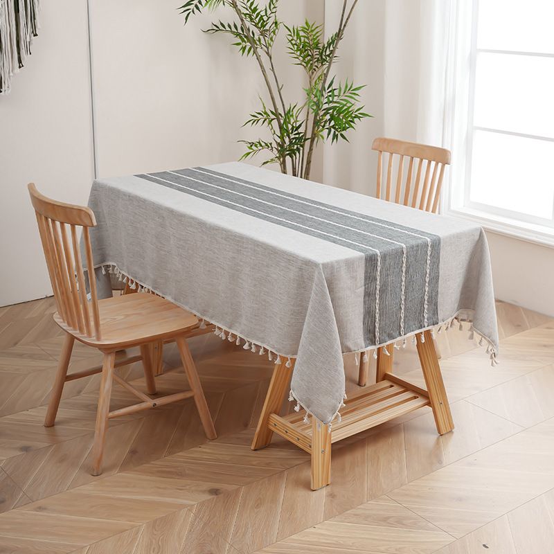 Luxury Linen-Look Tablecloth – Waterproof & Oil-Resistant, Modern Striped Design With Fringe, Perfect For Dining Table, Coffee Table_voghion.com