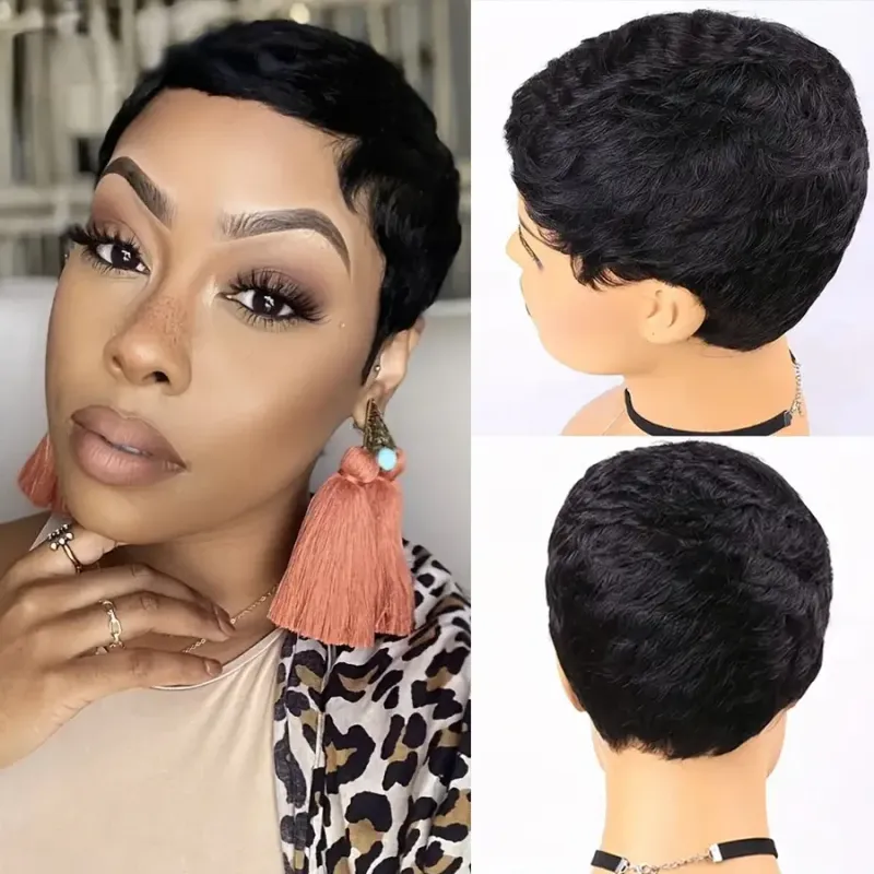 Short Pixie Cut Straight Human Hair Wig for Women 150% Density 4Inch_voghion.com