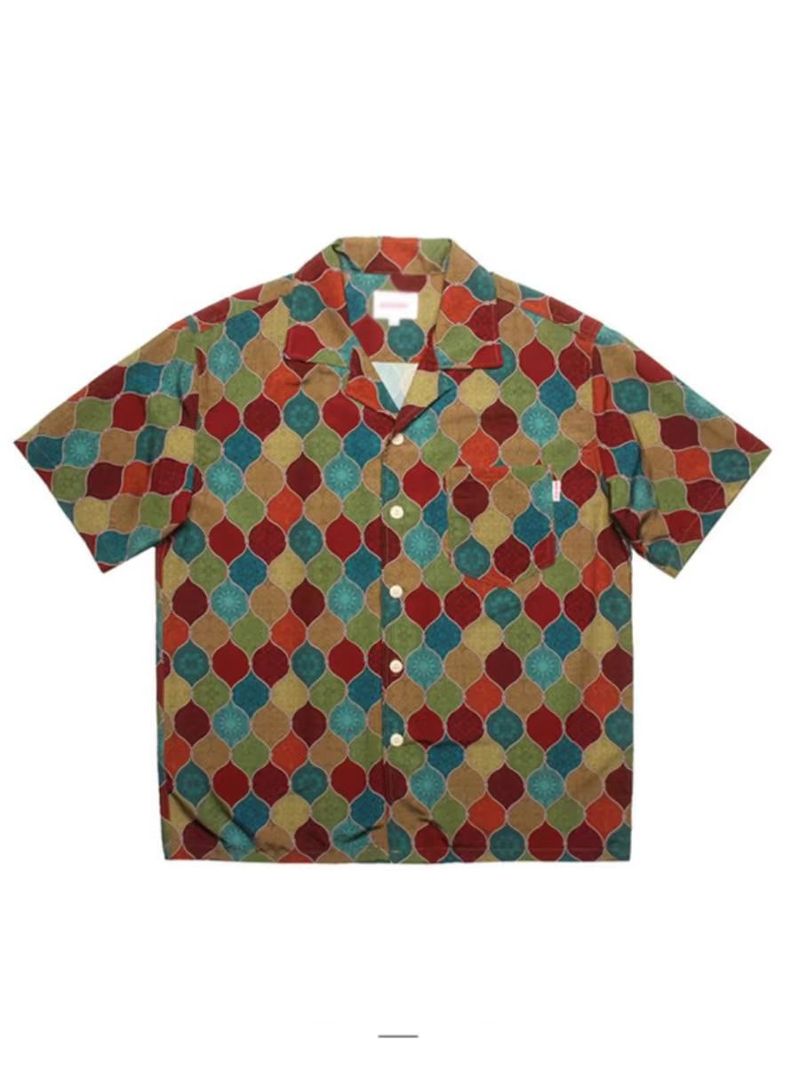 Camicia a maniche corte tailandese vintage con colletto cubano, da uomo e da donna, in stile Hong Kong, stile coppia americana_voghion.com