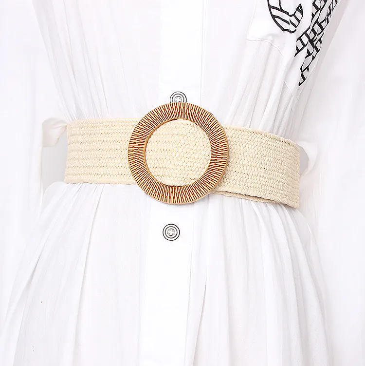 Women Braided Belts Summer Fashion Braided Elastic Belt Women's Decorative Dress Wide Waist Elastic Belt Free Of Punching Belt_voghion.com